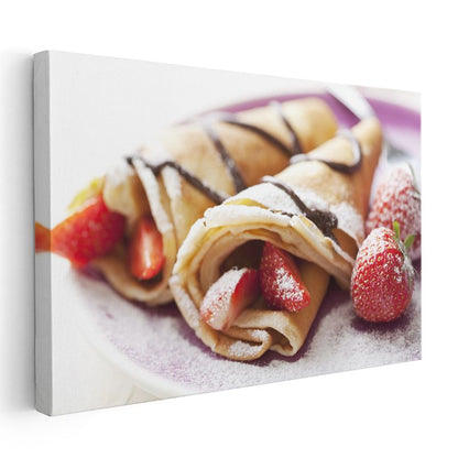 Çilekli Krep - Pudra Şekerli Tatlı Atıştırmalık Kanvas Tablo