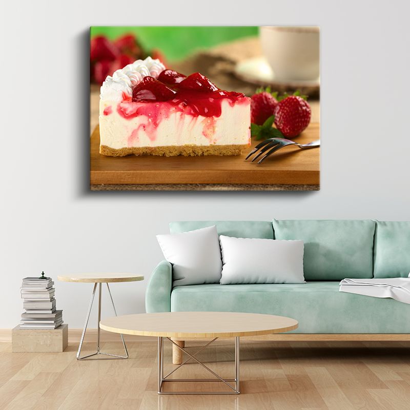 Çilekli Cheesecake - Kremsi Lezzet Dilimi Kanvas Tablo