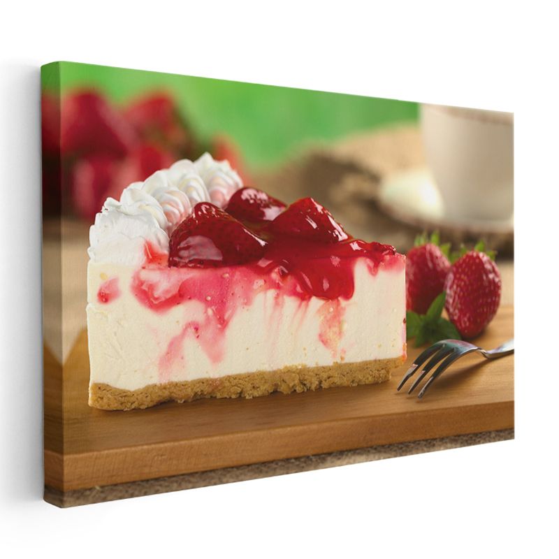 Çilekli Cheesecake - Kremsi Lezzet Dilimi Kanvas Tablo