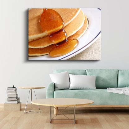 Akçaağaç Şuruplu Pancake - Altın Rengi Kahvaltı Lezzeti Kanvas Tablo