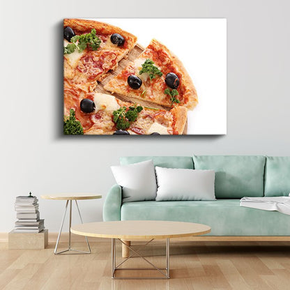 İtalyan Pizzası - Zeytinli ve Peynirli Dilim Kanvas Tablo