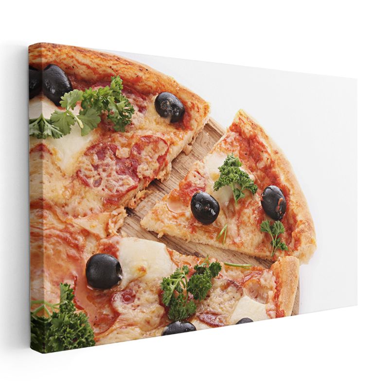 İtalyan Pizzası - Zeytinli ve Peynirli Dilim Kanvas Tablo