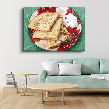 Altın Krep - Kaymak İle Servis Edilmiş Lezzetli Hamur İşi Kanvas Tablo