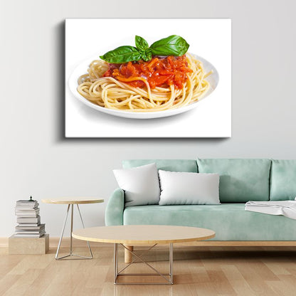 İtalyan Makarnası - Domates Sosu ve Taze Fesleğenli Spagetti Kanvas Tablo