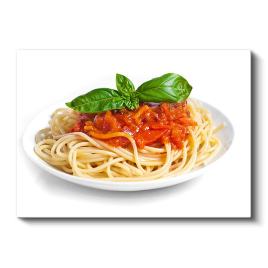 İtalyan Makarnası - Domates Sosu ve Taze Fesleğenli Spagetti Kanvas Tablo