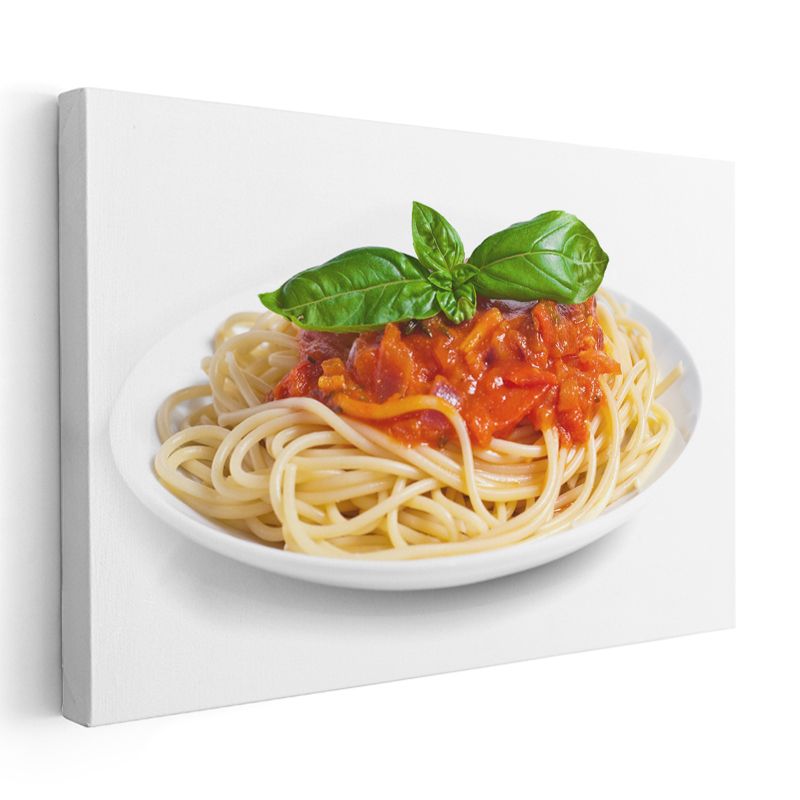 İtalyan Makarnası - Domates Sosu ve Taze Fesleğenli Spagetti Kanvas Tablo