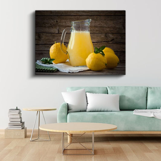 Taze Limon Suyu - Sarı Meyvelerle Hazırlanmış Serinletici İçecek Kanvas Tablo