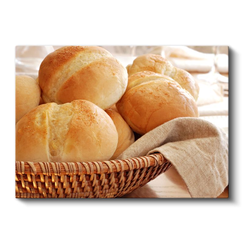 Mini Ekmekler - Hasır Sepette Sunulmuş Taze Fırın Ürünleri Kanvas Tablo