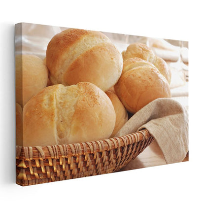 Mini Ekmekler - Hasır Sepette Sunulmuş Taze Fırın Ürünleri Kanvas Tablo