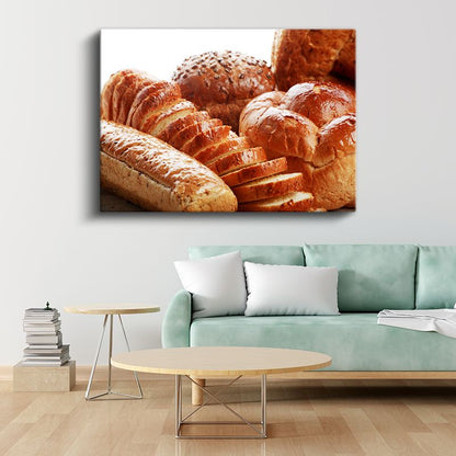 Ekmek Çeşitleri - Dilimlenmiş Farklı Formda Fırın Ürünleri Kanvas Tablo