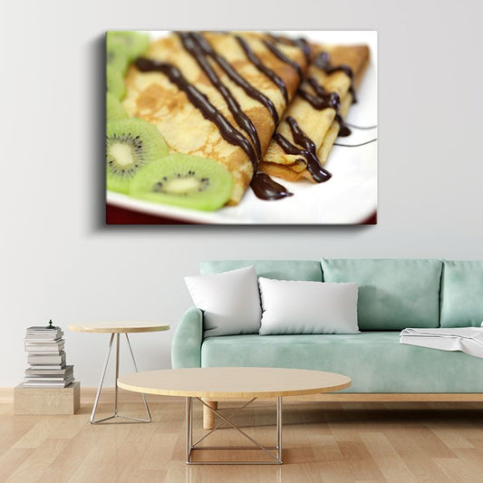 Çikolatalı Krep - Taze Kivi Dilimli Tatlı Kanvas Tablo