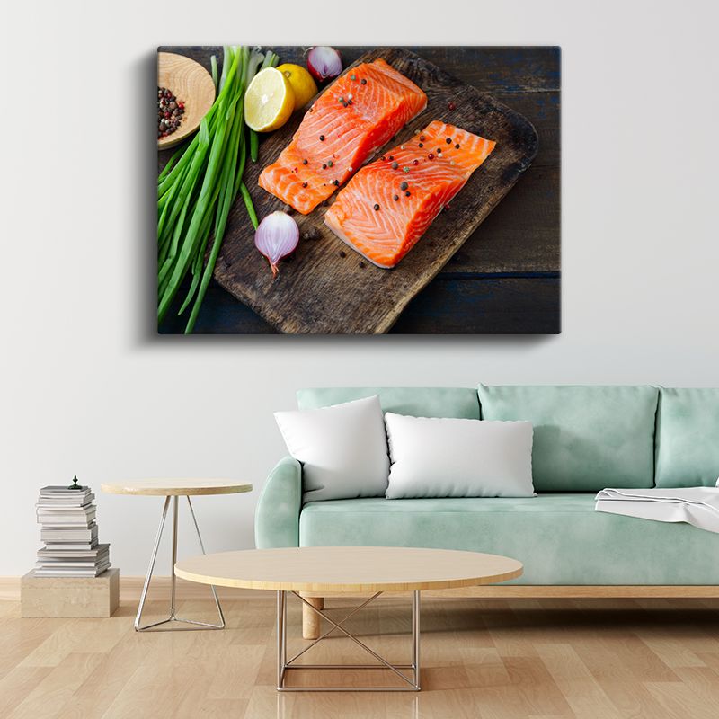 Taze Somon Fileto - Limonlu Baharatlı Deniz Ürünü Kanvas Tablo