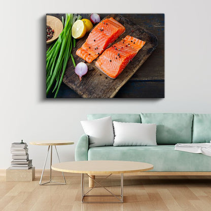 Taze Somon Fileto - Limonlu Baharatlı Deniz Ürünü Kanvas Tablo