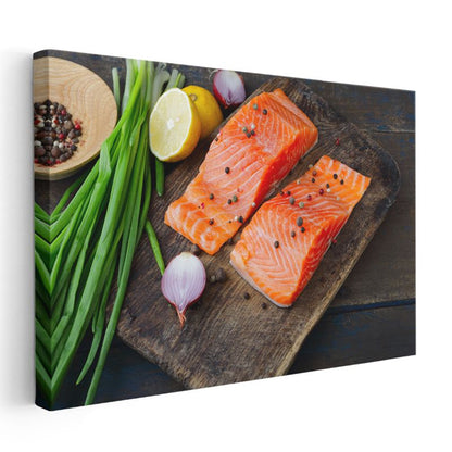 Taze Somon Fileto - Limonlu Baharatlı Deniz Ürünü Kanvas Tablo