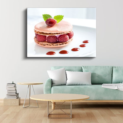 Ahududulu Macaron - Pembe Lezzet Kanvas Tablo