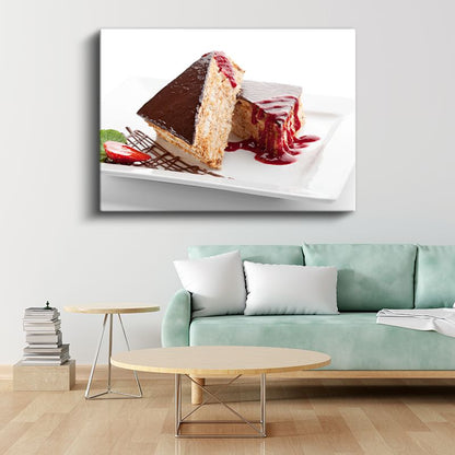 Çikolatalı Pasta - Meyve Soslu Dilim Kanvas Tablo