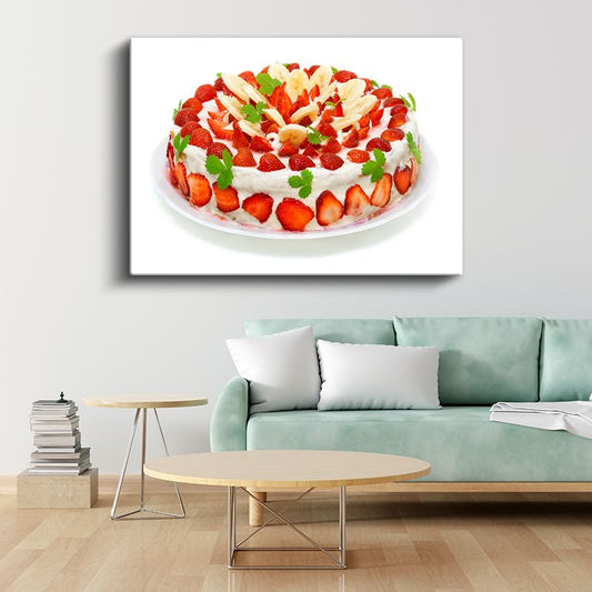 Meyveli Pasta - Çilek ve Muz Süslemeli Kanvas Tablo