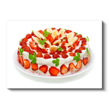 Meyveli Pasta - Çilek ve Muz Süslemeli Kanvas Tablo