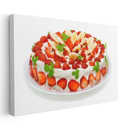 Meyveli Pasta - Çilek ve Muz Süslemeli Kanvas Tablo