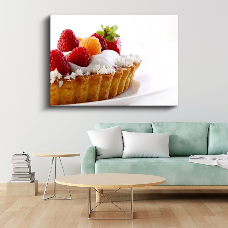 Meyveli Tart - Taze Ahududu ve Çilek ile Bezeli Kanvas Tablo