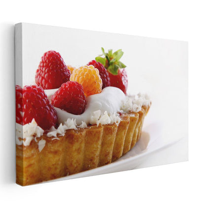 Meyveli Tart - Taze Ahududu ve Çilek ile Bezeli Kanvas Tablo