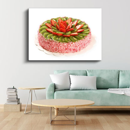 Meyve Şöleni - Çilek ve Kivi Dilimleriyle Süslenmiş Pasta Kanvas Tablo