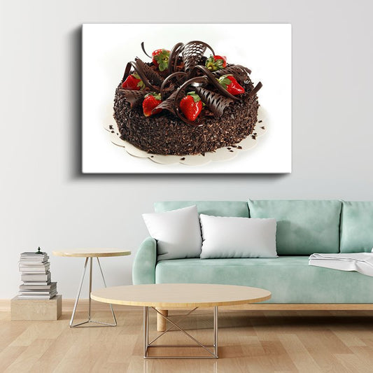 Çikolata Rüyası - Çileklerle Taçlandırılmış Pasta Kanvas Tablo