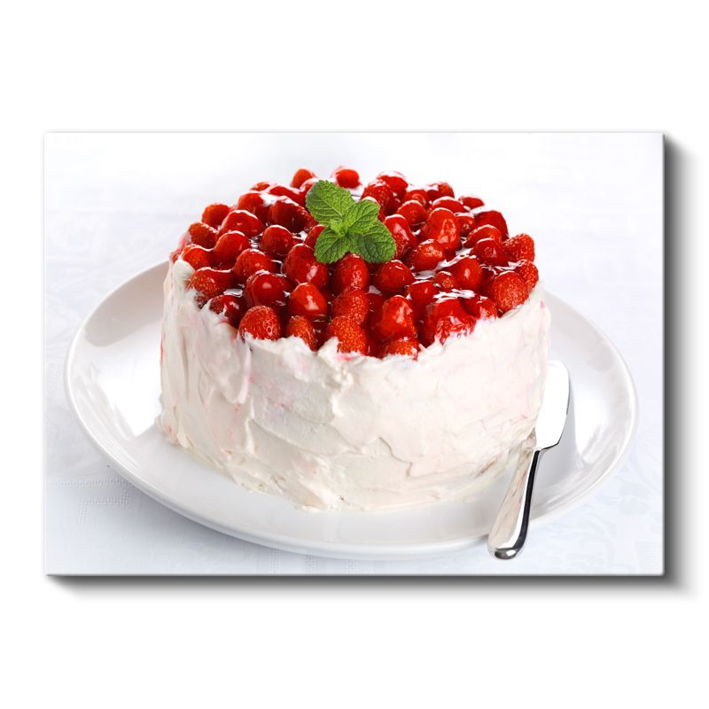 Çilekli Pasta - Kremsi Beyaz Üzeri Kırmızı Meyvelerle Kaplı Kanvas Tablo