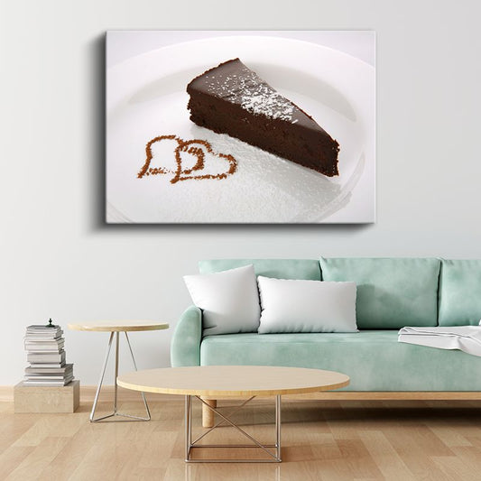 Çikolata Aşkı - Kalp Desenli Kakaolu Tatlı Dilimi Kanvas Tablo