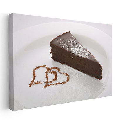 Çikolata Aşkı - Kalp Desenli Kakaolu Tatlı Dilimi Kanvas Tablo