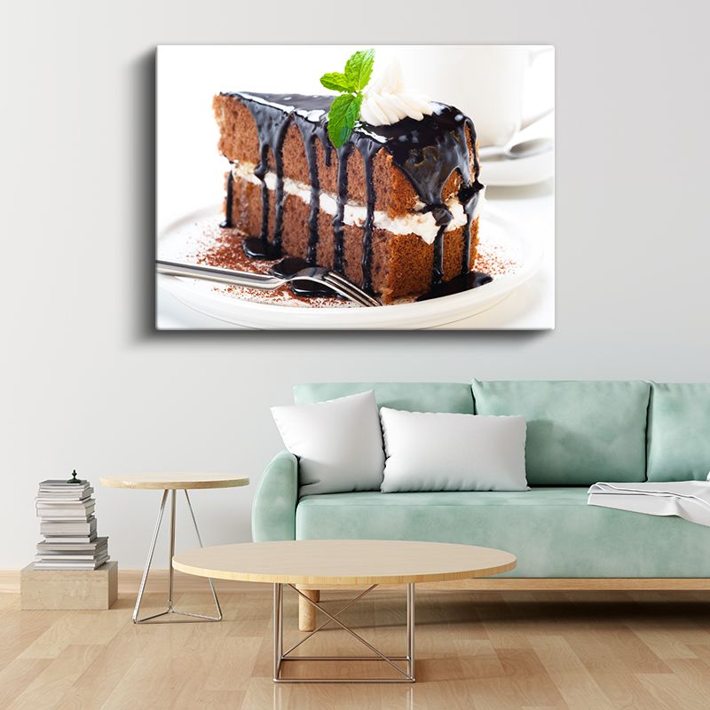 Tiramisu Lezzeti - Çikolata Sosu ile Süslenmiş Katmanlı Pasta Kanvas Tablo