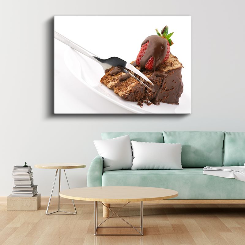 Çikolatalı Brownie - Çilekle Taçlandırılmış Tatlı Dilimi Kanvas Tablo