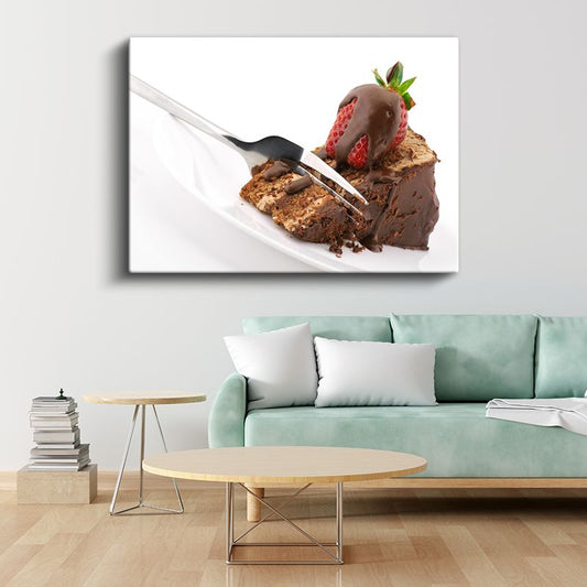 Çikolatalı Brownie - Çilekle Taçlandırılmış Tatlı Dilimi Kanvas Tablo