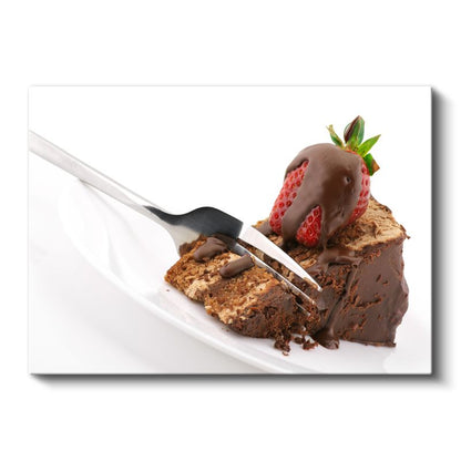 Çikolatalı Brownie - Çilekle Taçlandırılmış Tatlı Dilimi Kanvas Tablo