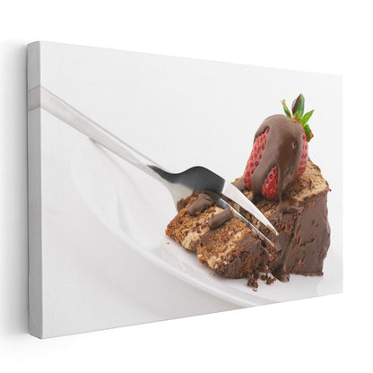 Çikolatalı Brownie - Çilekle Taçlandırılmış Tatlı Dilimi Kanvas Tablo