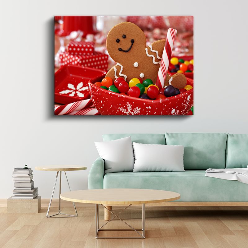 Neşeli Kurabiye Adam - Renkli Şekerlerle Süslenmiş Kanvas Tablo