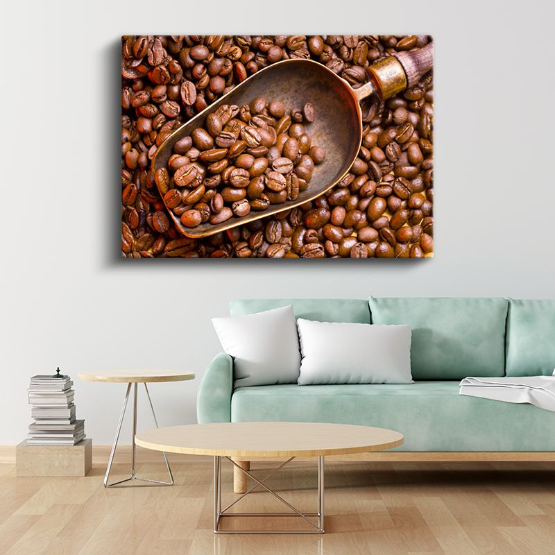 Kahve Çekirdekleri - Ahşap Kepçede Taze Kavurma Kanvas Tablo