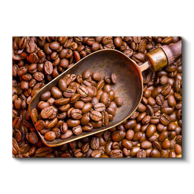 Kahve Çekirdekleri - Ahşap Kepçede Taze Kavurma Kanvas Tablo