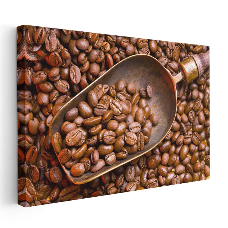 Kahve Çekirdekleri - Ahşap Kepçede Taze Kavurma Kanvas Tablo