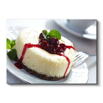 Vişneli Cheesecake - Nane Yapraklı Tatlı Dilimi Kanvas Tablo