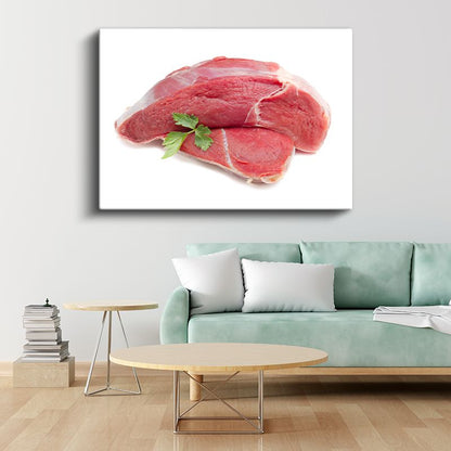 Taze Et Parçaları - Maydanozla Süslenmiş Kırmızı Et Kanvas Tablo