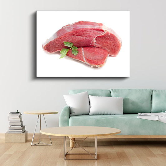 Taze Et Parçaları - Maydanozla Süslenmiş Kırmızı Et Kanvas Tablo