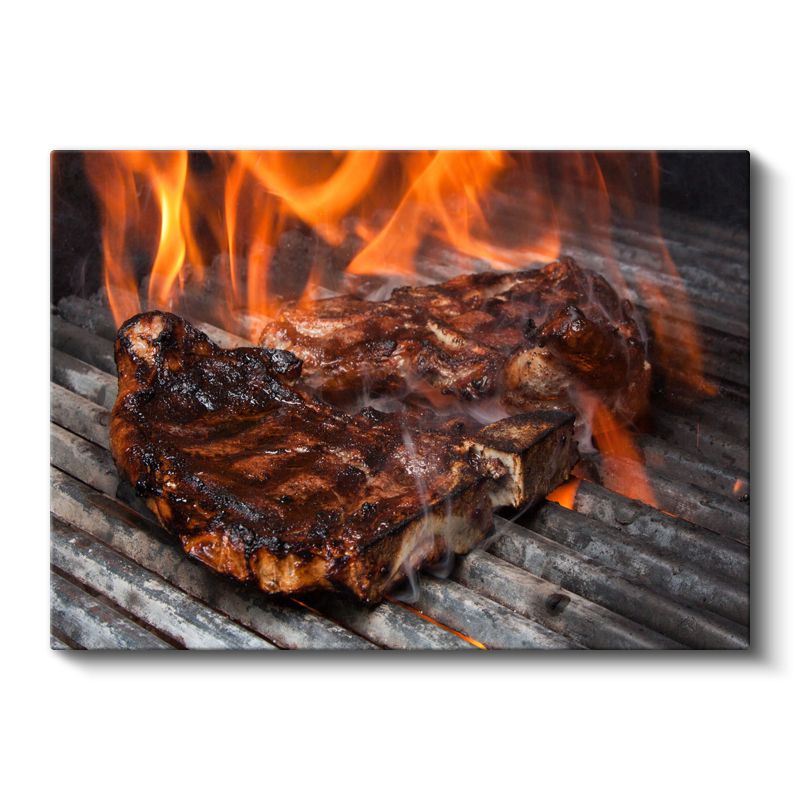 Izgara Biftek - Alevler İçinde Mükemmel Pişmiş Et Kanvas Tablo