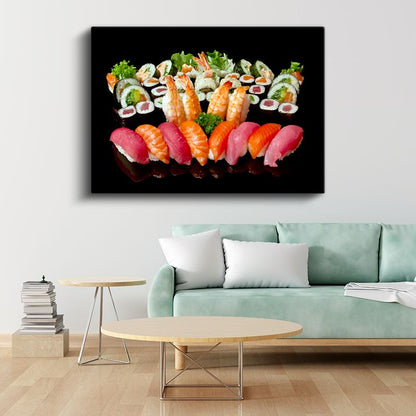 Premium Suşi Tabağı - Renkli Deniz Ürünleri Şöleni Kanvas Tablo