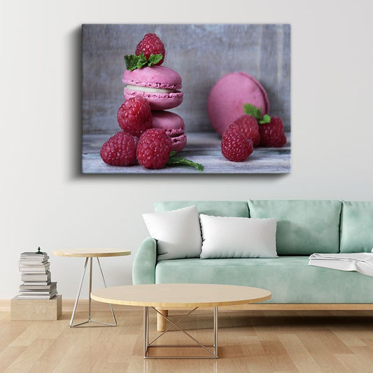 Frambuazlı Makaron - Zarif Fransız Tatlı Sunumu Kanvas Tablo