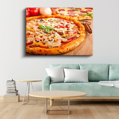 İtalyan Mutfağı - Karışık Malzemeli Pizza Kanvas Tablo