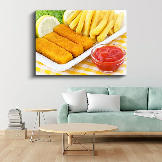 Balık Parmak - Patates Kızartması ve Ketçap Kanvas Tablo