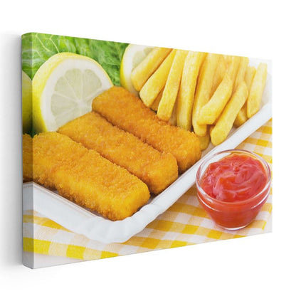 Balık Parmak - Patates Kızartması ve Ketçap Kanvas Tablo