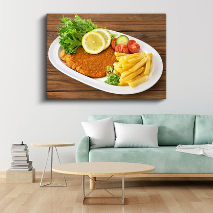Şnitzel Tabağı - Patates Kızartması ve Taze Garnitür Kanvas Tablo