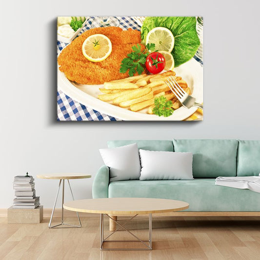 Çıtır Balık - Patates Kızartması ve Yeşillikler Kanvas Tablo
